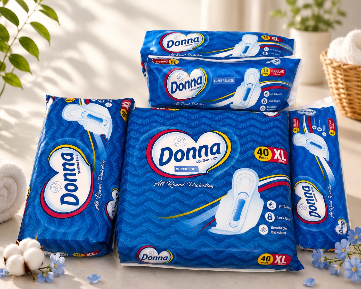 Home Pack flat-lay - XL pads + baby diapers together