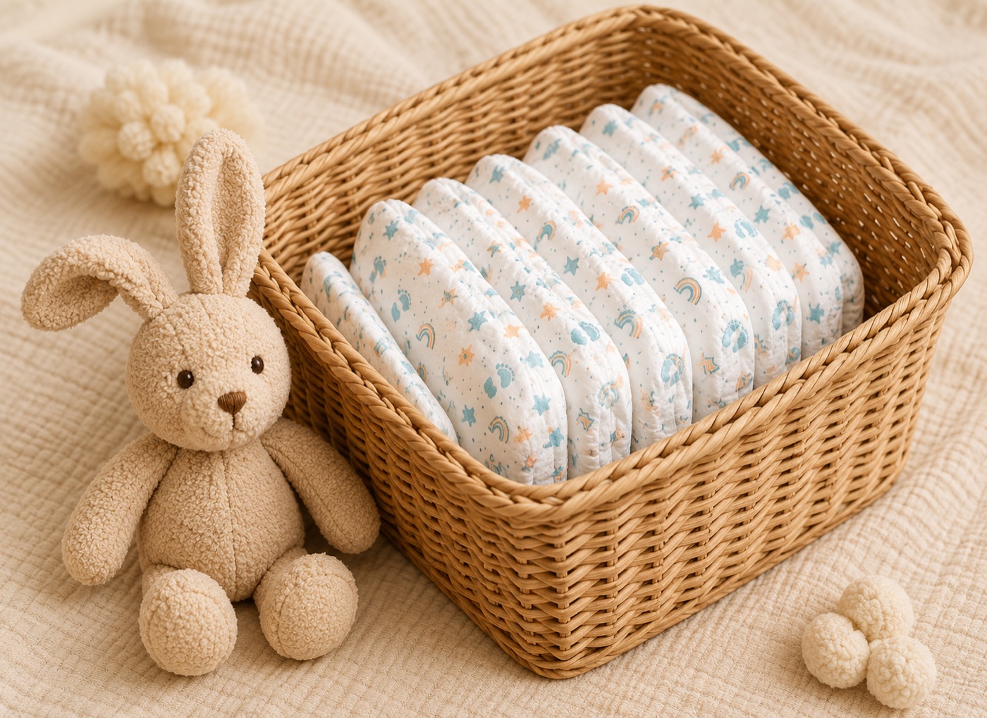 Donna size L diapers in a basket
