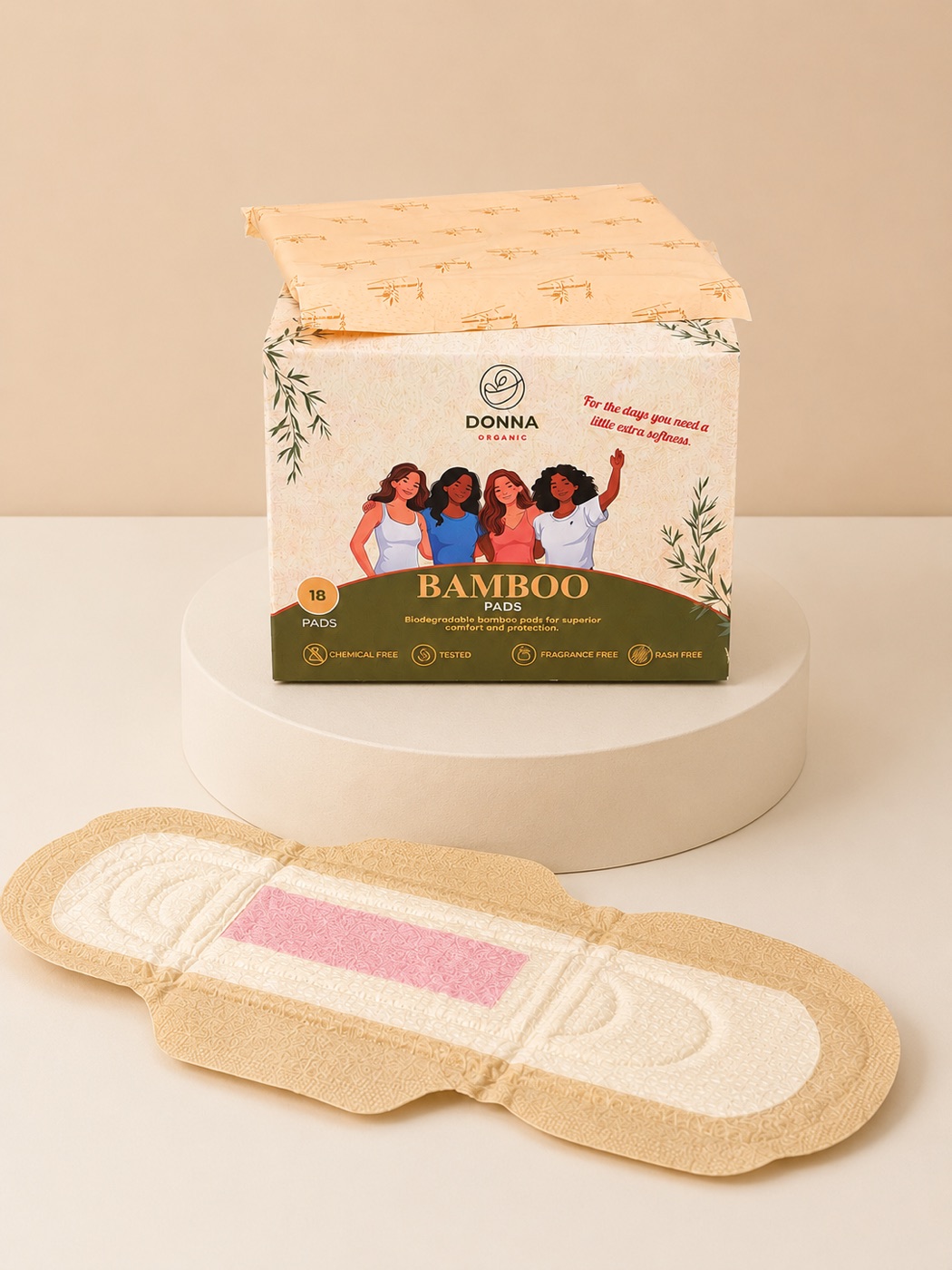 Cotton-top pad opened flat