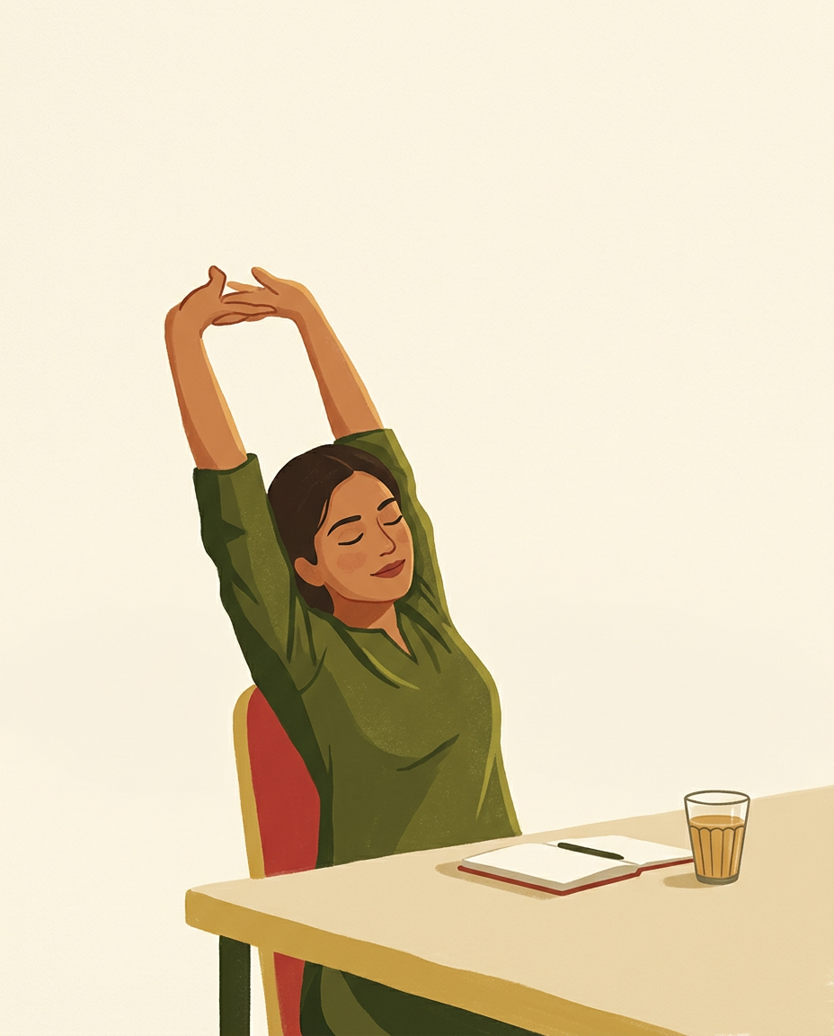 Comfortable through the workday - gouache illustration
